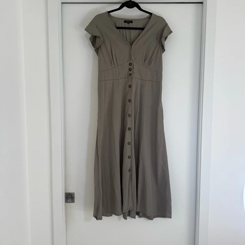 Quince Vintage Wash Tencel Button Front Midi Dress Olive Green Large Cottagecore - Picture 4 of 14